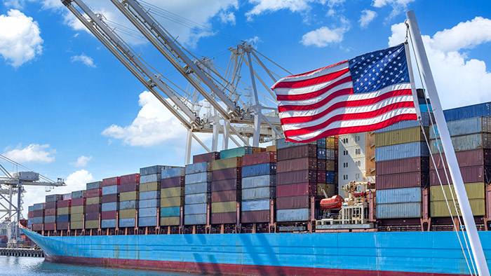 US port with cargo ship