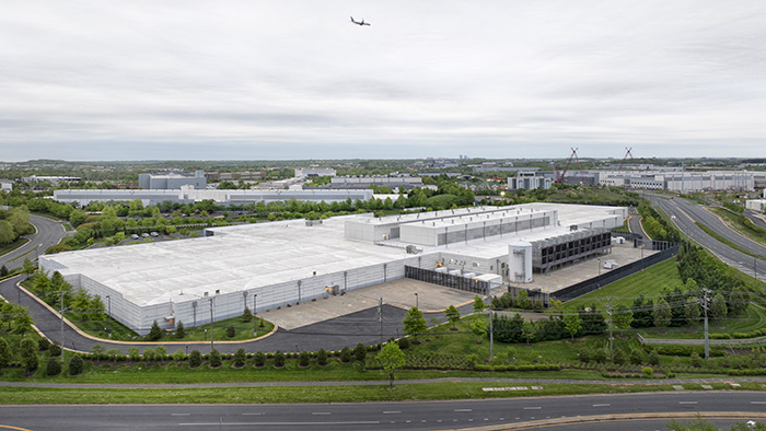 Aerial view of a large data center facility